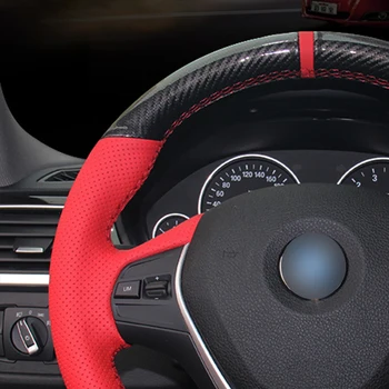 Углепластиковая skóra czerwony skórzany czerwony znacznik pokrywa kierownicy samochodu BMW F30 320i 328i 320d F20